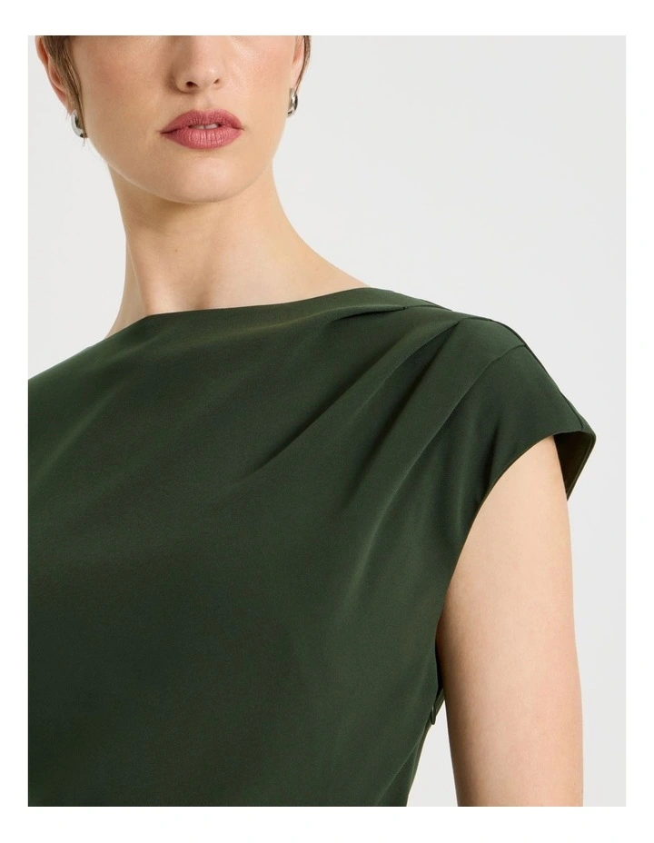 Stretch Heavy Crepe Midi Dress in Dark Green image 4