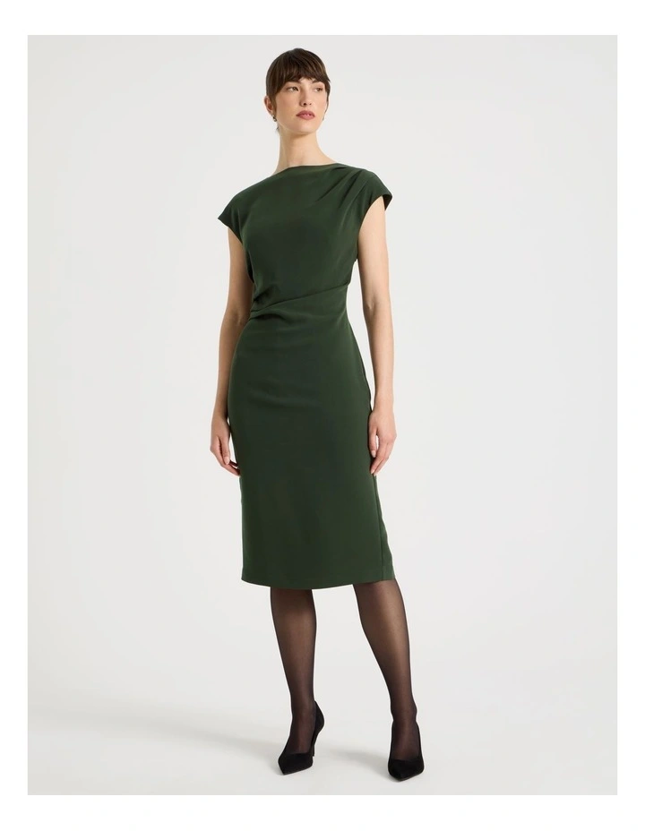 Stretch Heavy Crepe Midi Dress in Dark Green image 5