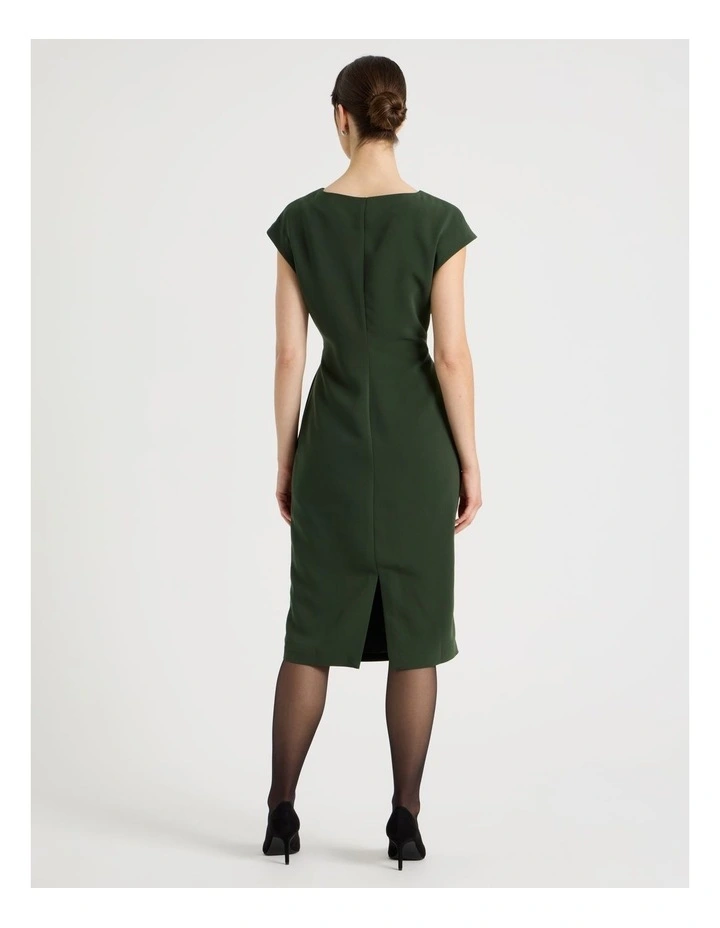 Stretch Heavy Crepe Midi Dress in Dark Green image 6