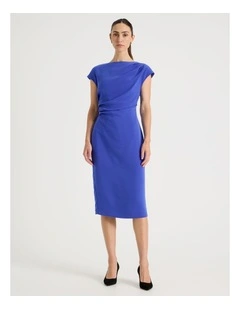 Stretch Heavy Crepe Midi Dress in Cobalt