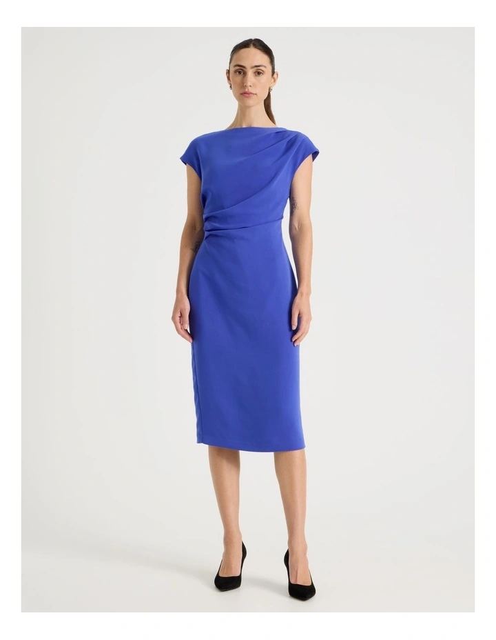 Stretch Heavy Crepe Midi Dress in Cobalt image 1