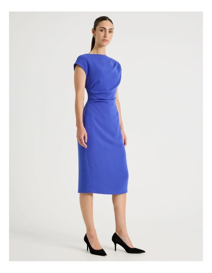 Stretch Heavy Crepe Midi Dress in Cobalt image 2