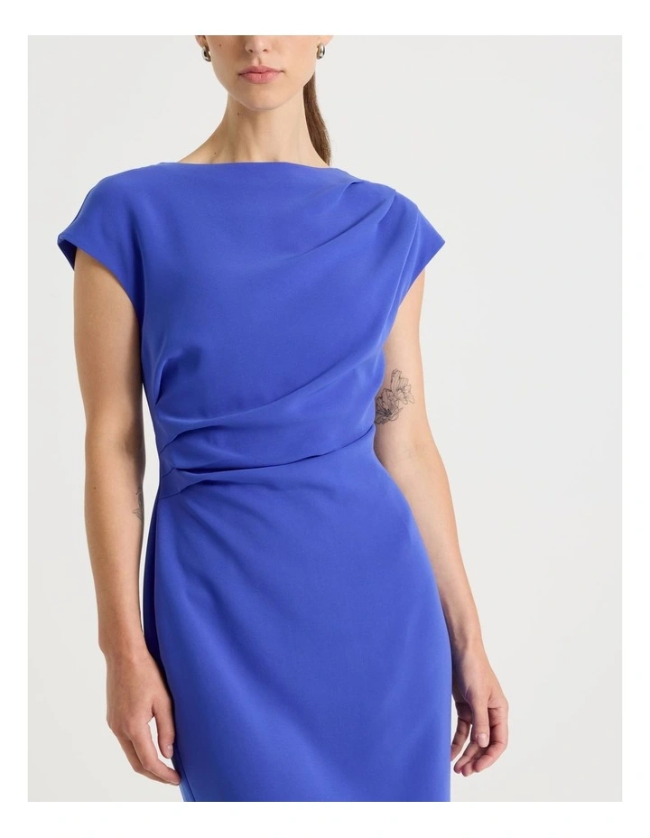 Stretch Heavy Crepe Midi Dress in Cobalt image 3