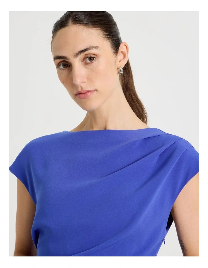 Stretch Heavy Crepe Midi Dress in Cobalt image 4