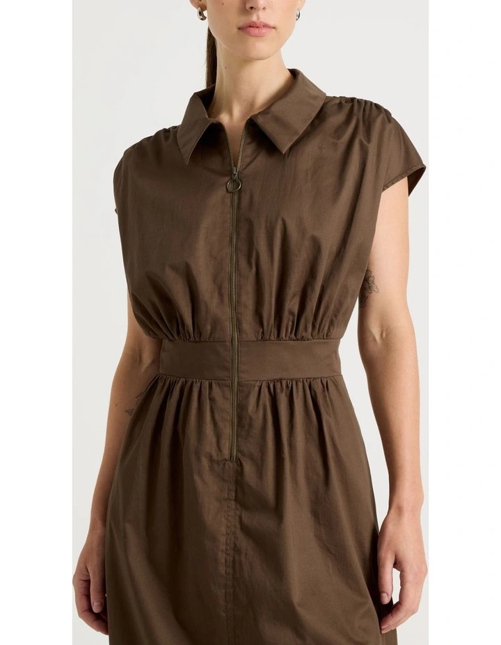 Zip Thru Cap Sleeve Cotton Sateen Midi Dress image 3