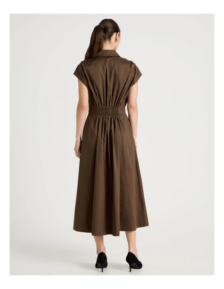 Zip Thru Cap Sleeve Cotton Sateen Midi Dress image 6
