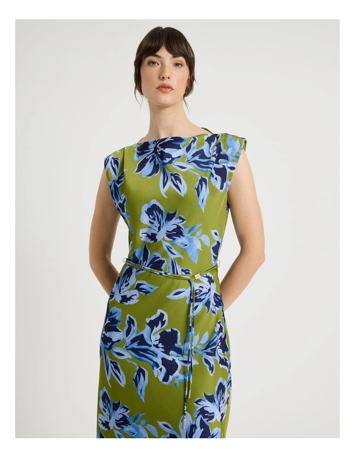 Cowl Neck Sleeveless Satin Midi Dress in Painterly Floral Print image 4
