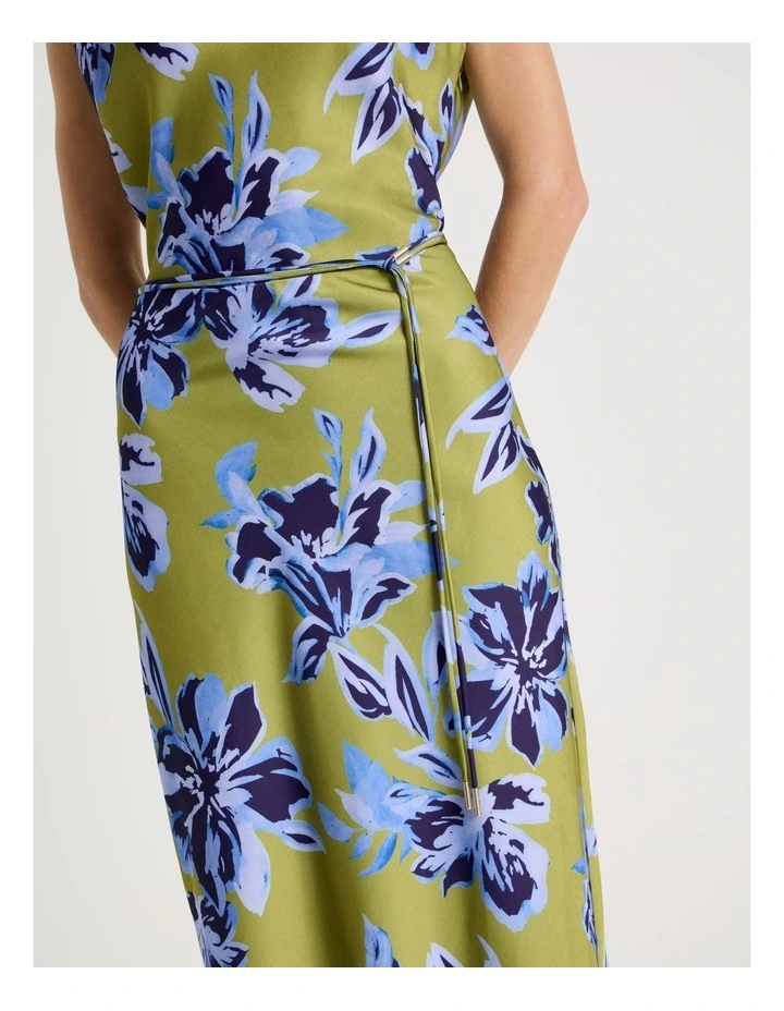 Cowl Neck Sleeveless Satin Midi Dress in Painterly Floral Print image 5