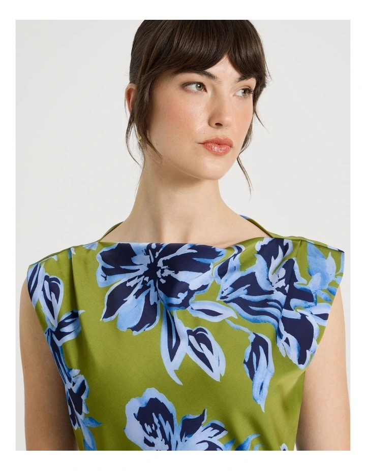 Cowl Neck Sleeveless Satin Midi Dress in Painterly Floral Print image 7