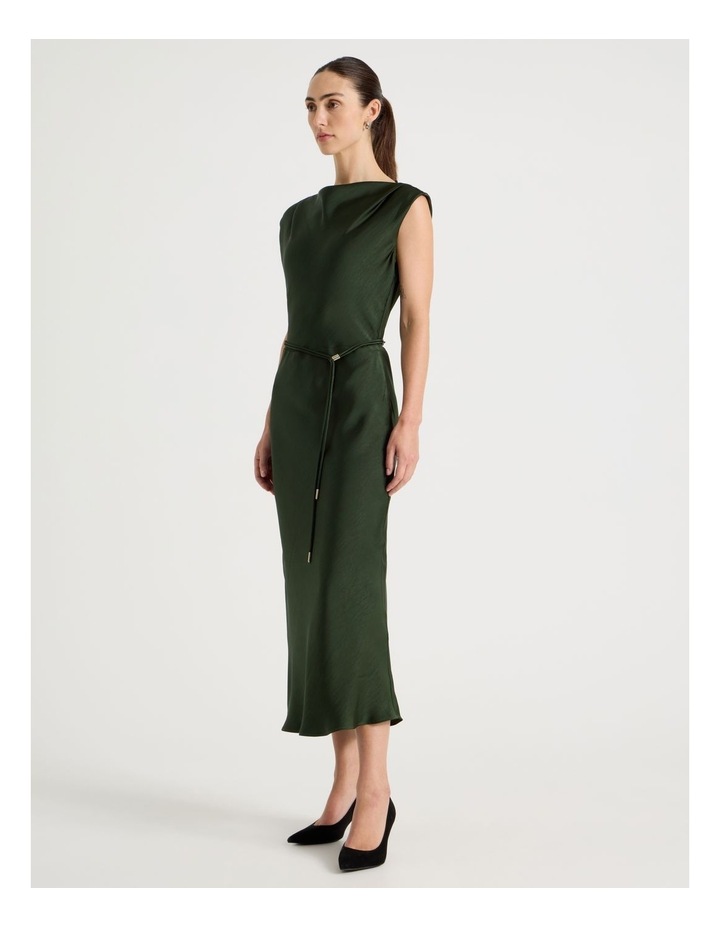 Basque Cowl Neck Sleeveless Satin Midi Dress in Dark Green | MYER