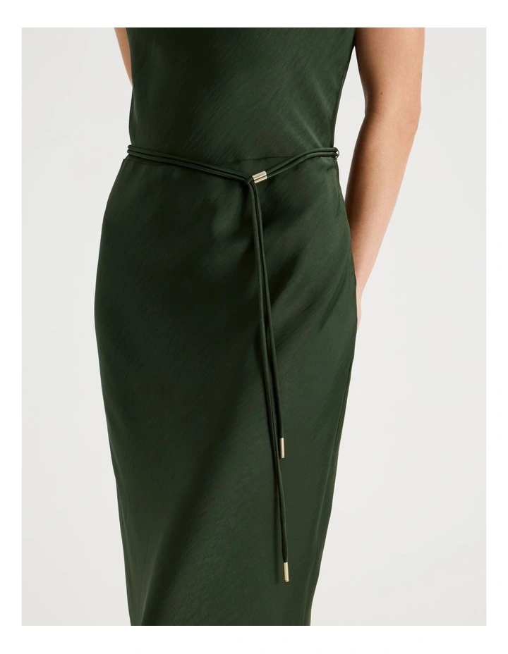 Cowl Neck Sleeveless Satin Midi Dress in Dark Green image 4