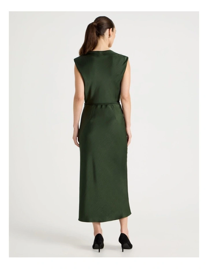 Cowl Neck Sleeveless Satin Midi Dress in Dark Green image 5