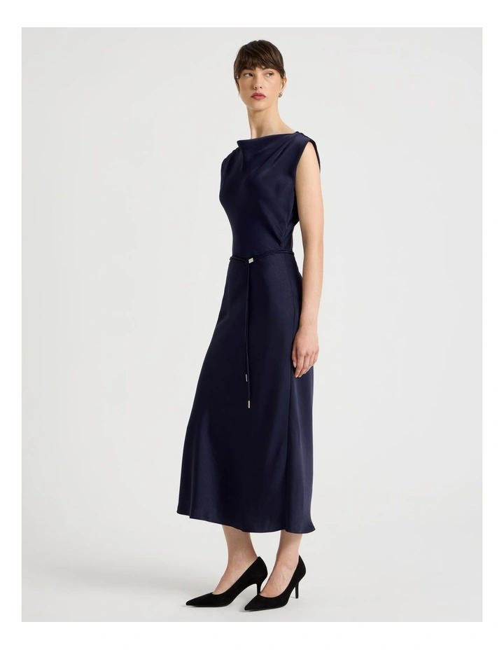 Cowl Neck Sleeveless Satin Midi Dress in Navy image 4