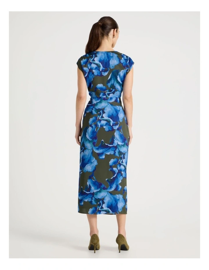 Gathered Side Satin Midi Dress in Water Floral Print image 6