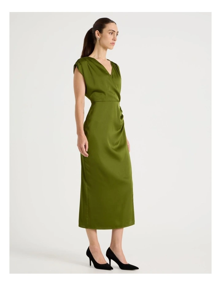 Gathered Side Satin Midi Dress in Chartreuse image 3