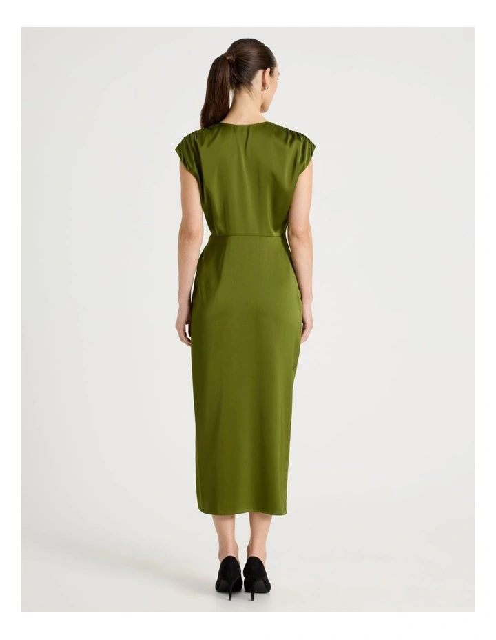 Gathered Side Satin Midi Dress in Chartreuse image 6