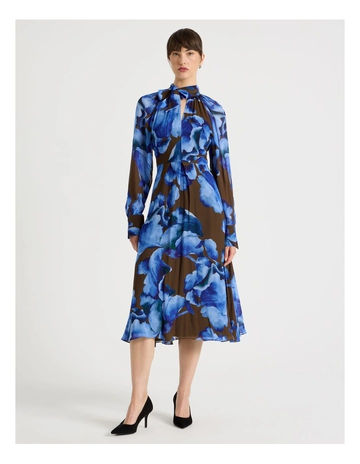Long Sleeve Georgette Midi Dress Water Floral image 2