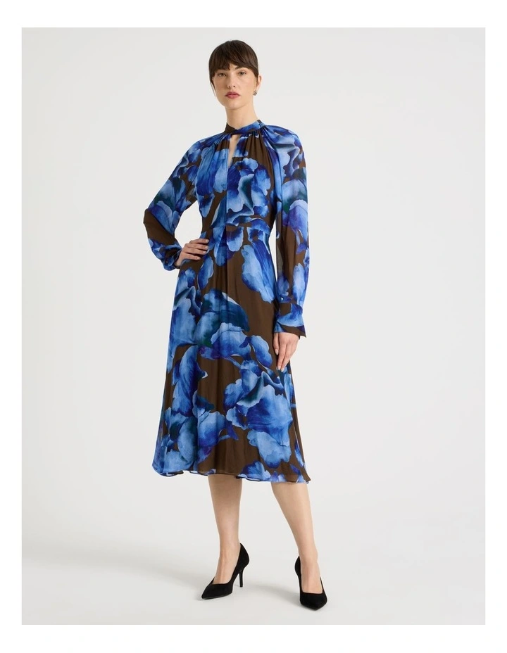 Long Sleeve Georgette Midi Dress Water Floral image 3