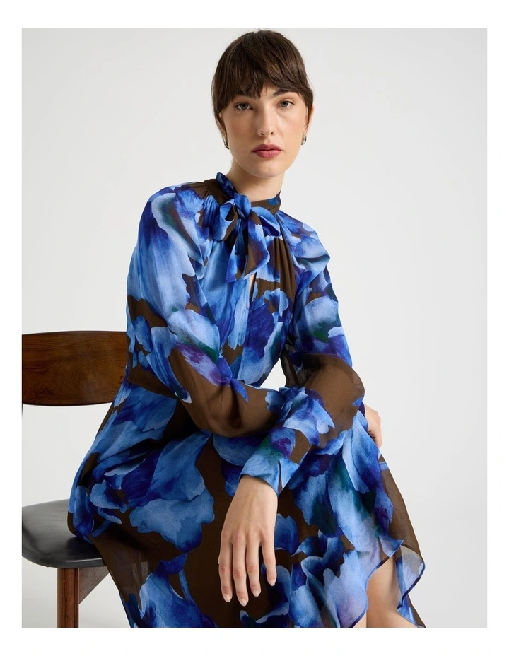 Long Sleeve Georgette Midi Dress Water Floral image 4