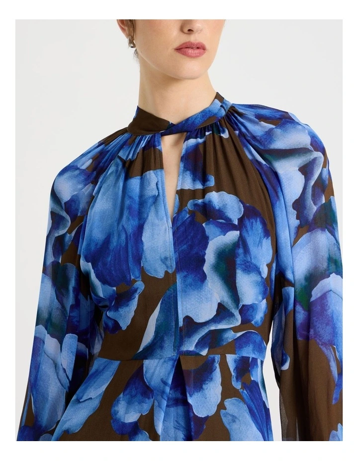 Long Sleeve Georgette Midi Dress Water Floral image 7