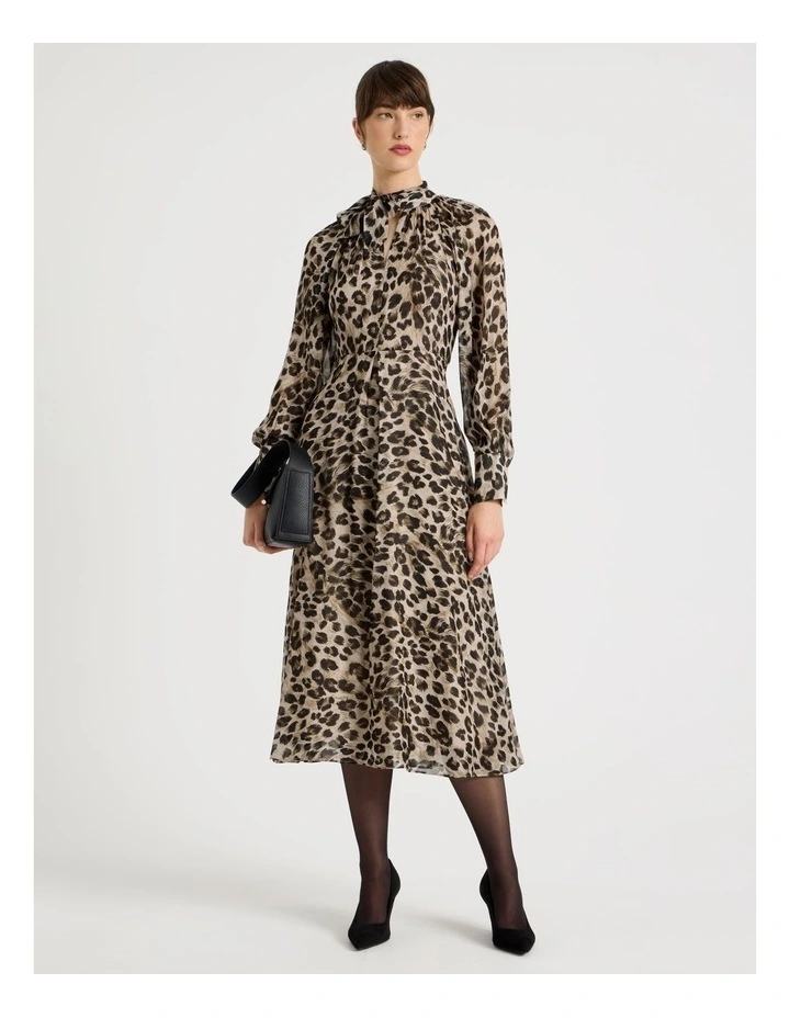 Long Sleeve Georgette Midi Dress Animal Print image 1