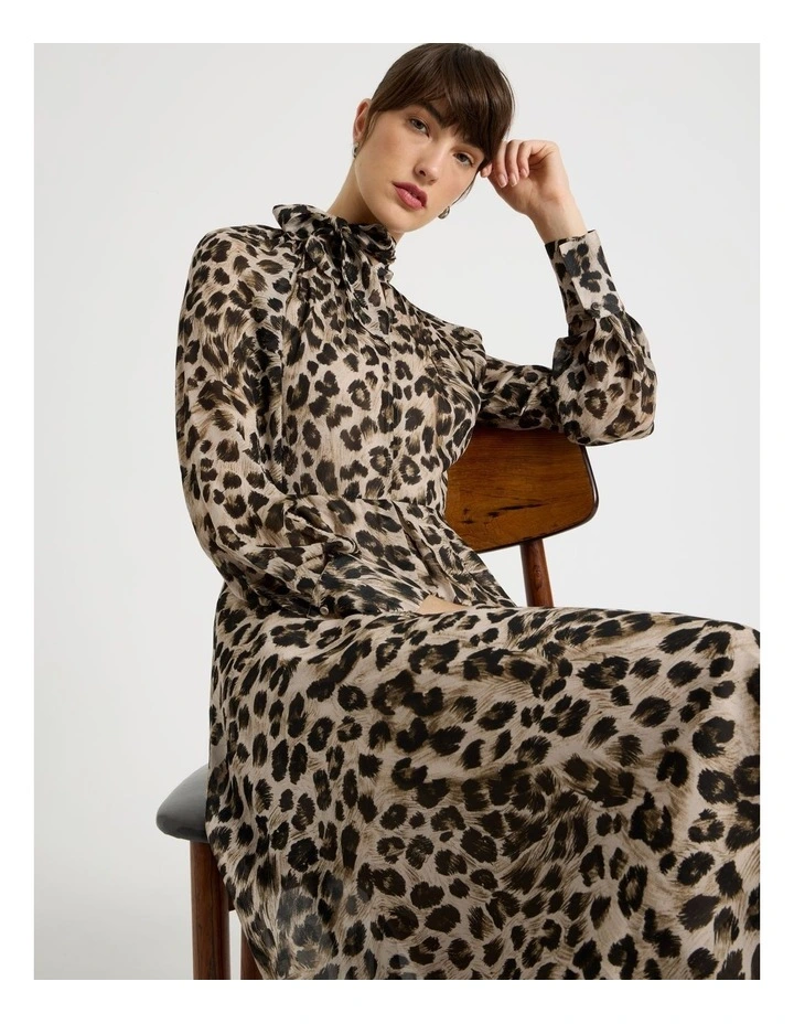 Long Sleeve Georgette Midi Dress Animal Print image 2