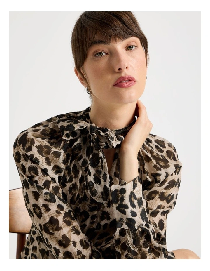 Long Sleeve Georgette Midi Dress Animal Print image 3