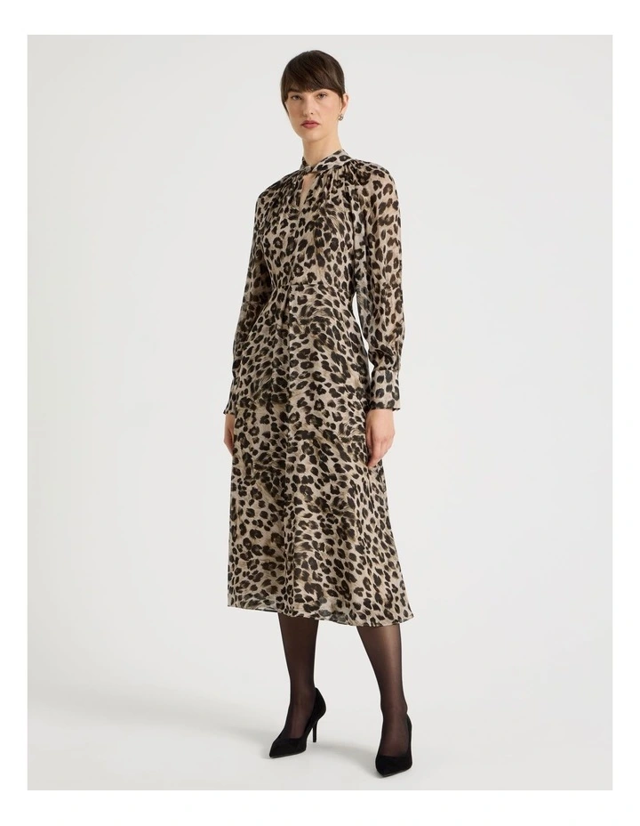Long Sleeve Georgette Midi Dress Animal Print image 4