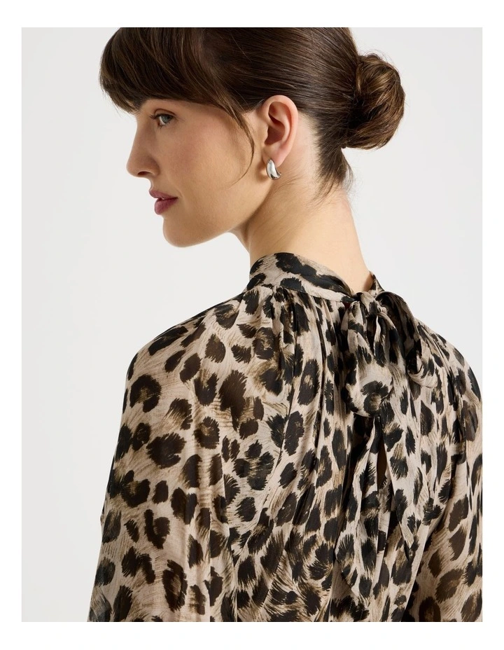 Long Sleeve Georgette Midi Dress Animal Print image 5