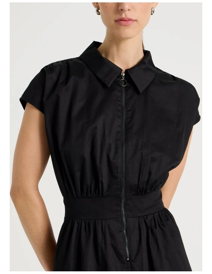 Zip Thru Cap Sleeve Cotton Sateen Midi Dress image 5