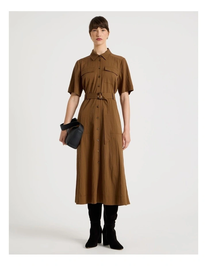 Weekend Pocket Shirt Midi Dress in Chestnut image 1
