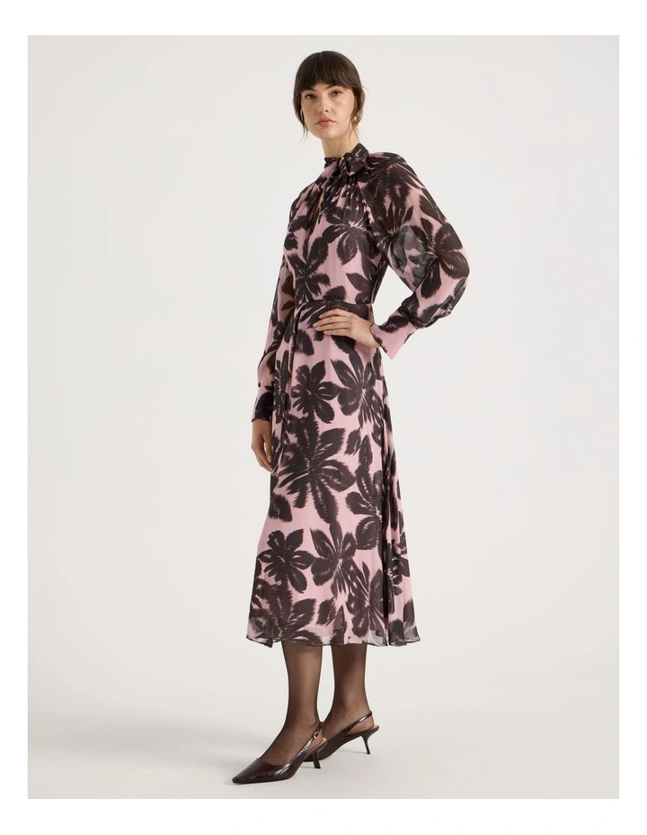 Long Sleeve Georgette Midi Dress in Pink Floral Print image 2