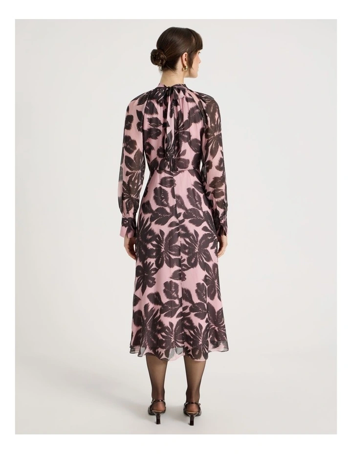 Long Sleeve Georgette Midi Dress in Pink Floral Print image 5