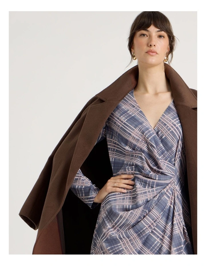 Long Sleeve Gathered Side Midi Dress in Check Print image 3