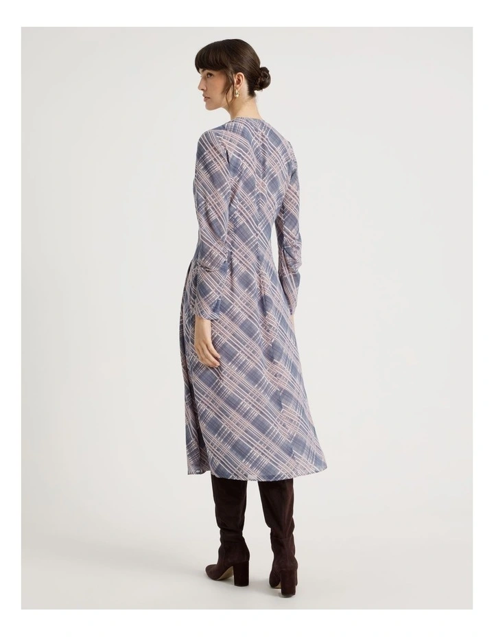 Long Sleeve Gathered Side Midi Dress in Check Print image 6