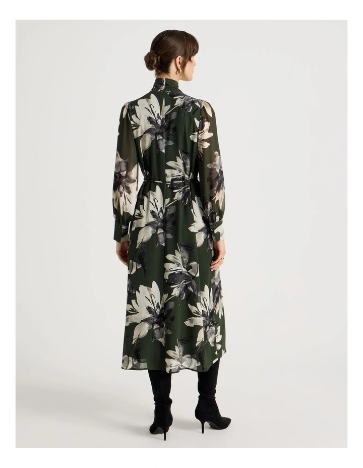 Tie Neck Long Sleeve Maxi Dress in Monochrome Floral Print image 6