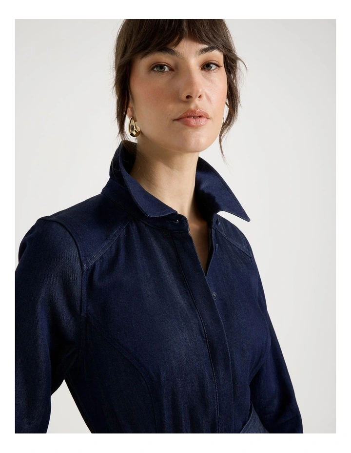 Long Sleeve Tencel Denim Dress in Denim image 3