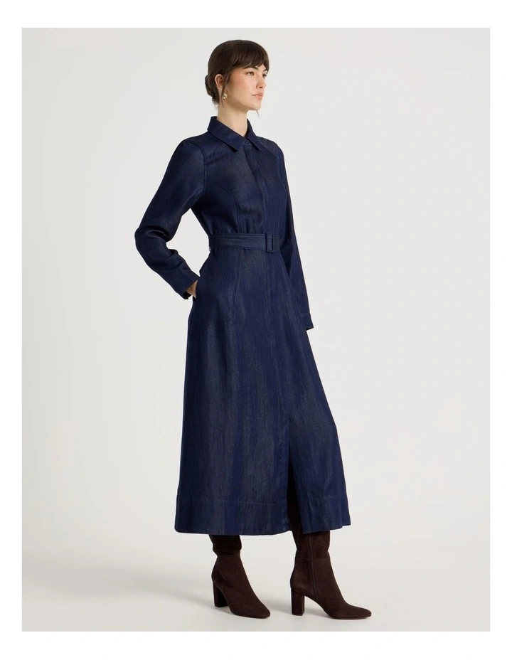 Long Sleeve Tencel Denim Dress in Denim image 4