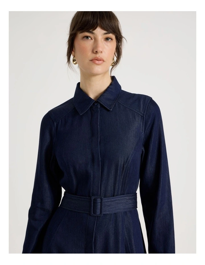 Long Sleeve Tencel Denim Dress in Denim image 5