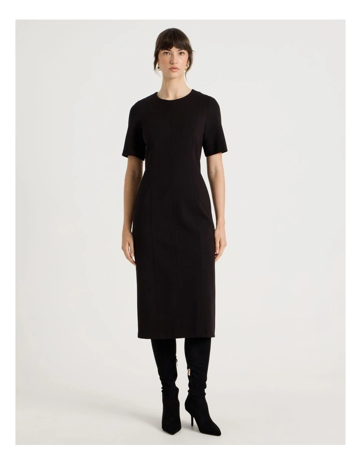 Short Sleeve Ponte Midi Dress in Black image 2