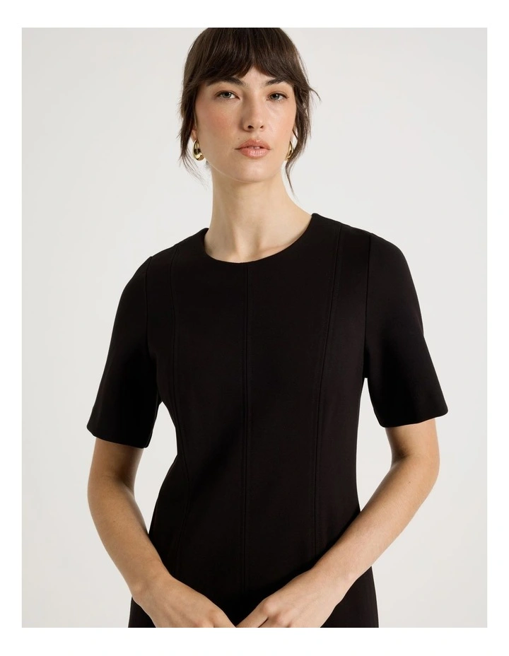 Short Sleeve Ponte Midi Dress in Black image 3