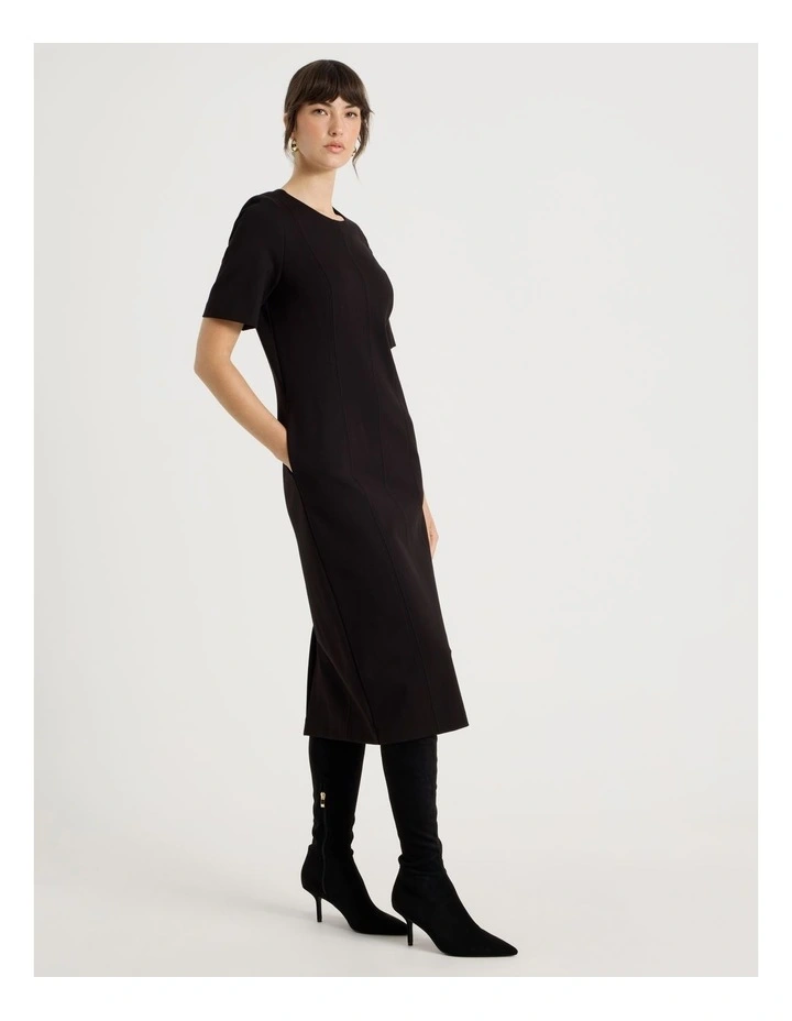 Short Sleeve Ponte Midi Dress in Black image 5
