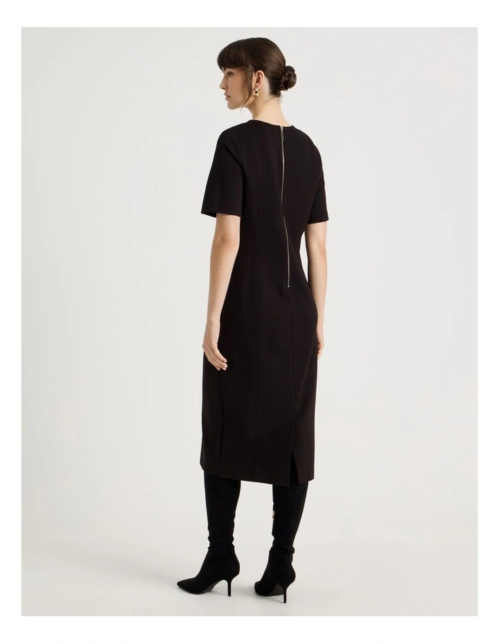 Short Sleeve Ponte Midi Dress in Black image 6