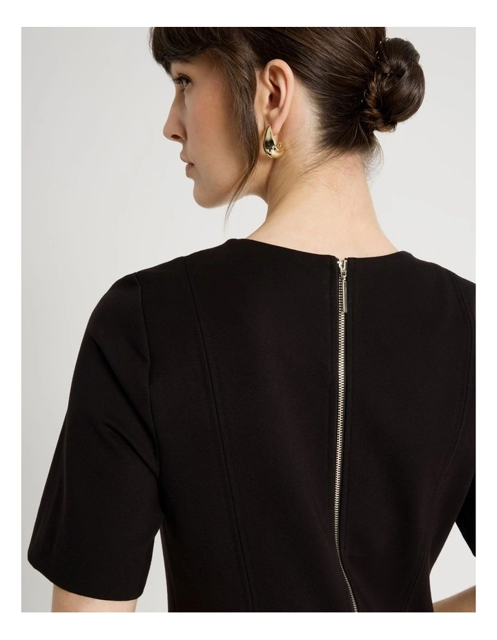 Short Sleeve Ponte Midi Dress in Black image 7
