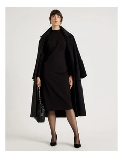 Long Sleeve Ponte Midi Dress in Black