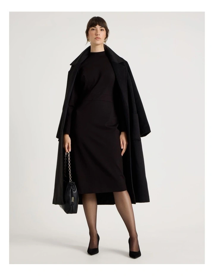 Long Sleeve Ponte Midi Dress in Black image 1