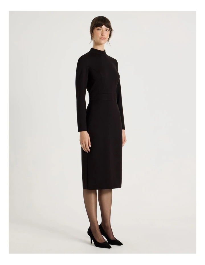 Long Sleeve Ponte Midi Dress in Black image 2