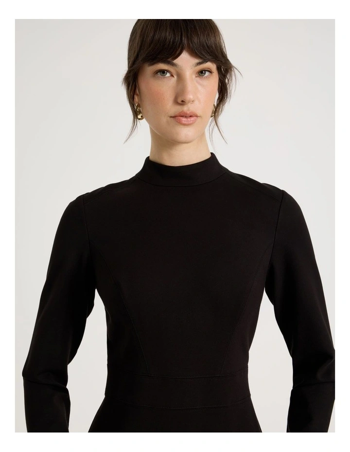 Long Sleeve Ponte Midi Dress in Black image 3