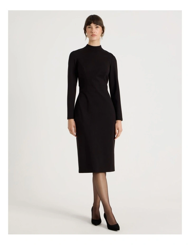 Long Sleeve Ponte Midi Dress in Black image 4