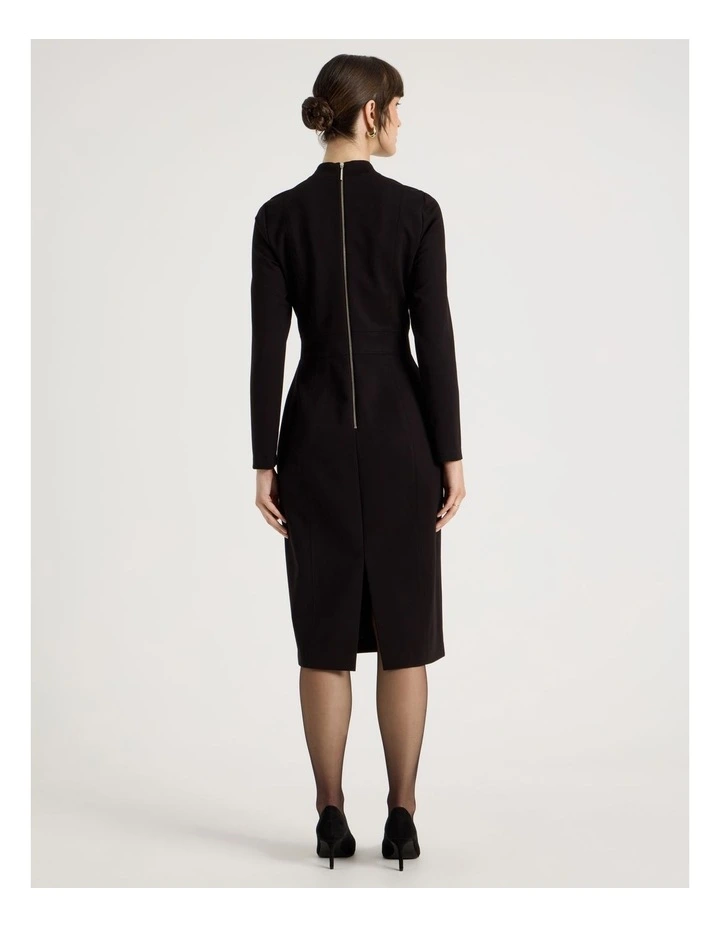 Long Sleeve Ponte Midi Dress in Black image 5